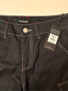 True Religion Black Pants with White Stitching and Red Accents